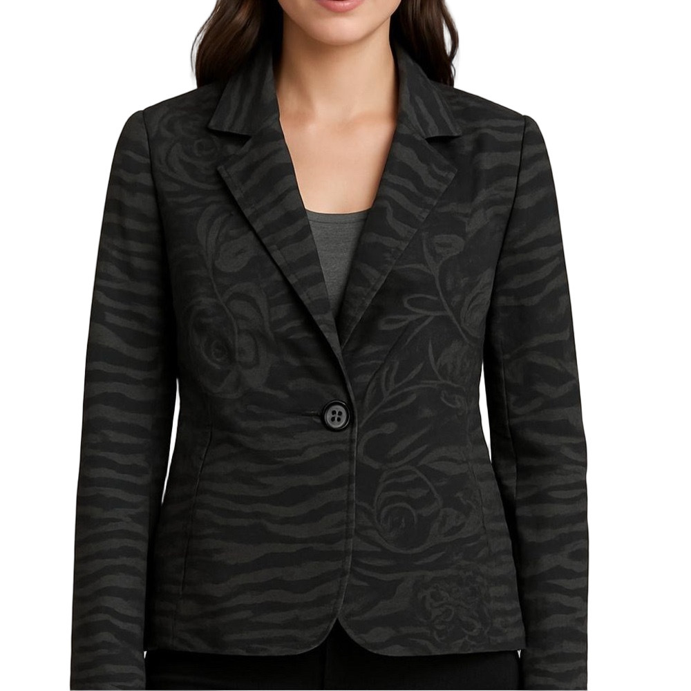 Chico's Black Charcoal Patterned One-Button Blazer Size 3/XL